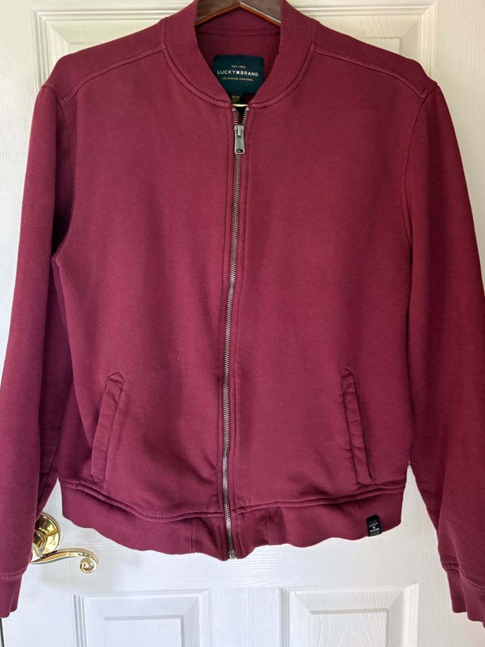 Lucky Brand Men's Zip-Up Bomber Jacket - Wine burgundy pockets
